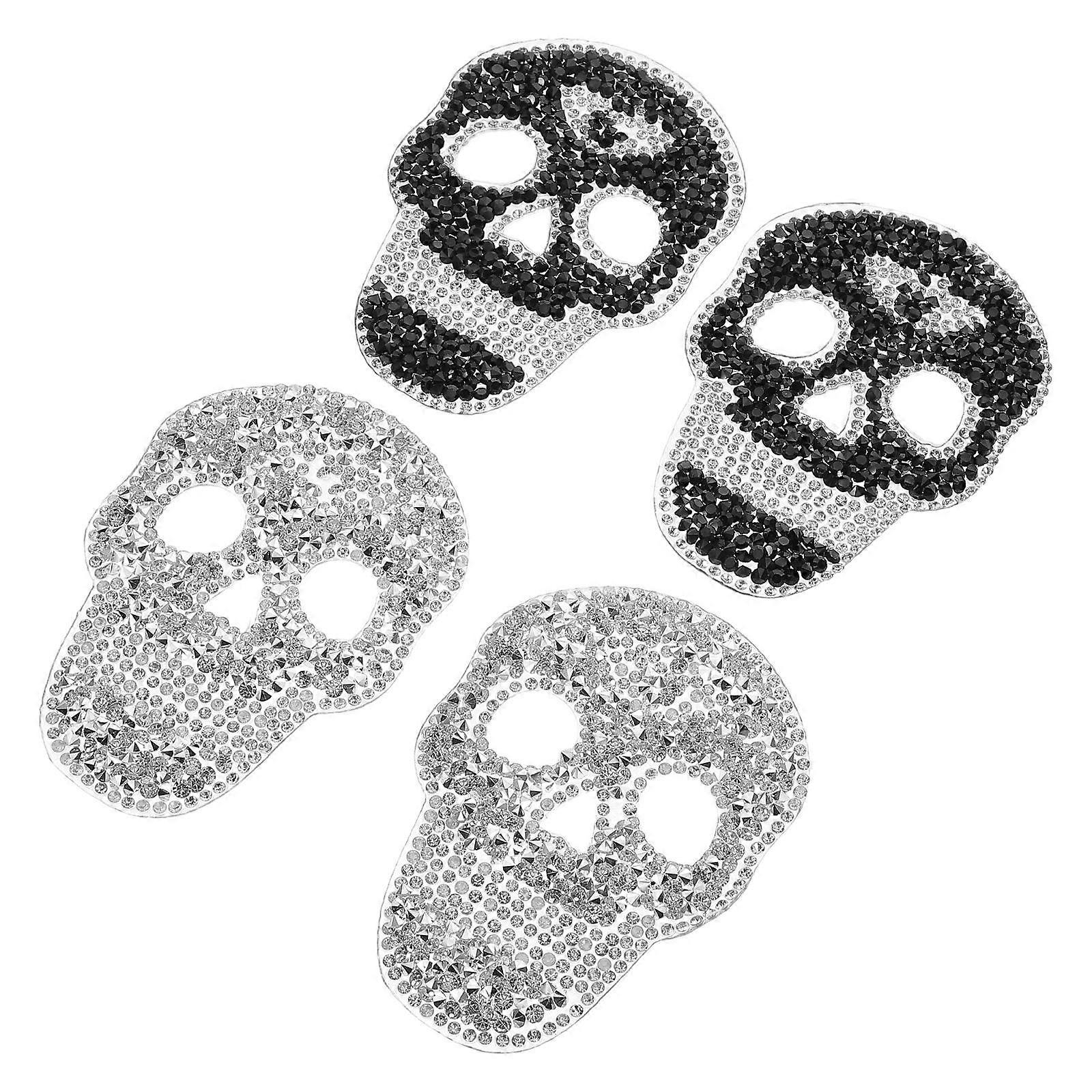 Skull Rhinestone Patch for Bags 4Pcs Skull Shape Sew Applique