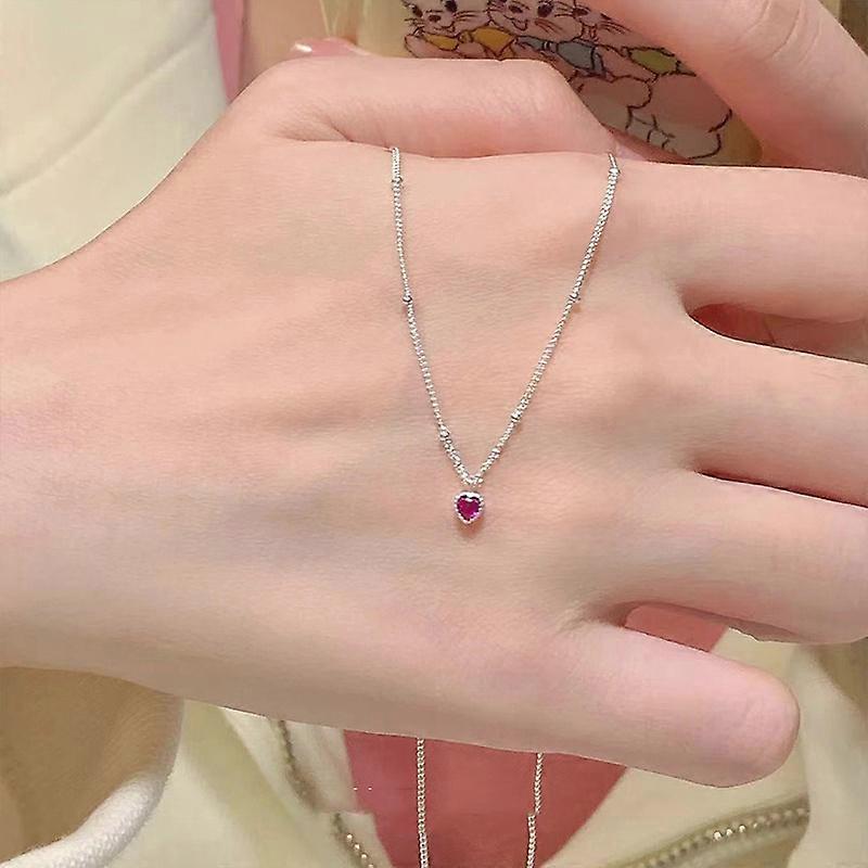 Silver Color Necklace Pendant for Women Jewelry Love Necklace Small Mini Red Heart Pendant Simple Heart Shaped Collar ���ا֧�֧ݧ��