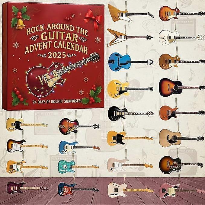 Guitar Advent Calendar with 24 Handcrafted Mini Guitar Ornaments for Christmas Countdown and Musicians