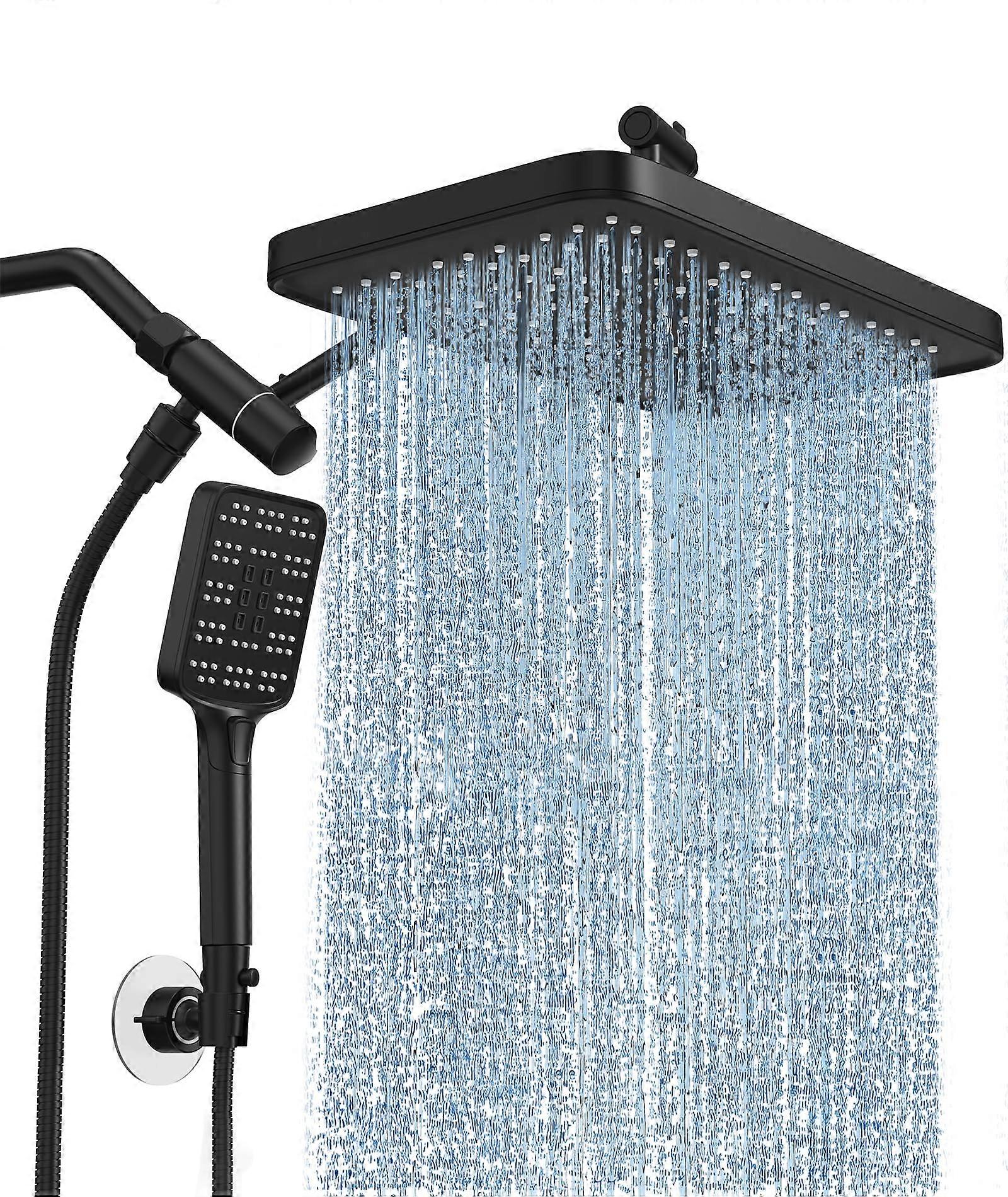 12 Inch Rainfall Shower Head with  Pressure Handheld Spray, Dual Matte Black Combo Set