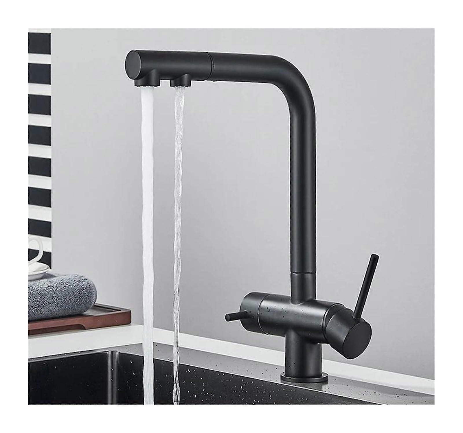 Black Pull Out Kitchen Mixer Tap with Water Filter, 360° Swivel Dual Spray, Single Lever