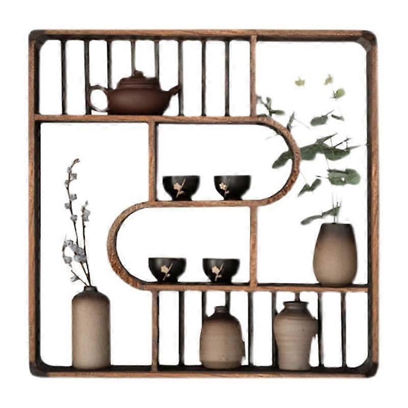 Wall Mounted Wooden Shadow Box Shelf, Rustic MultiSlot Hanging Display Rack for Collectibles