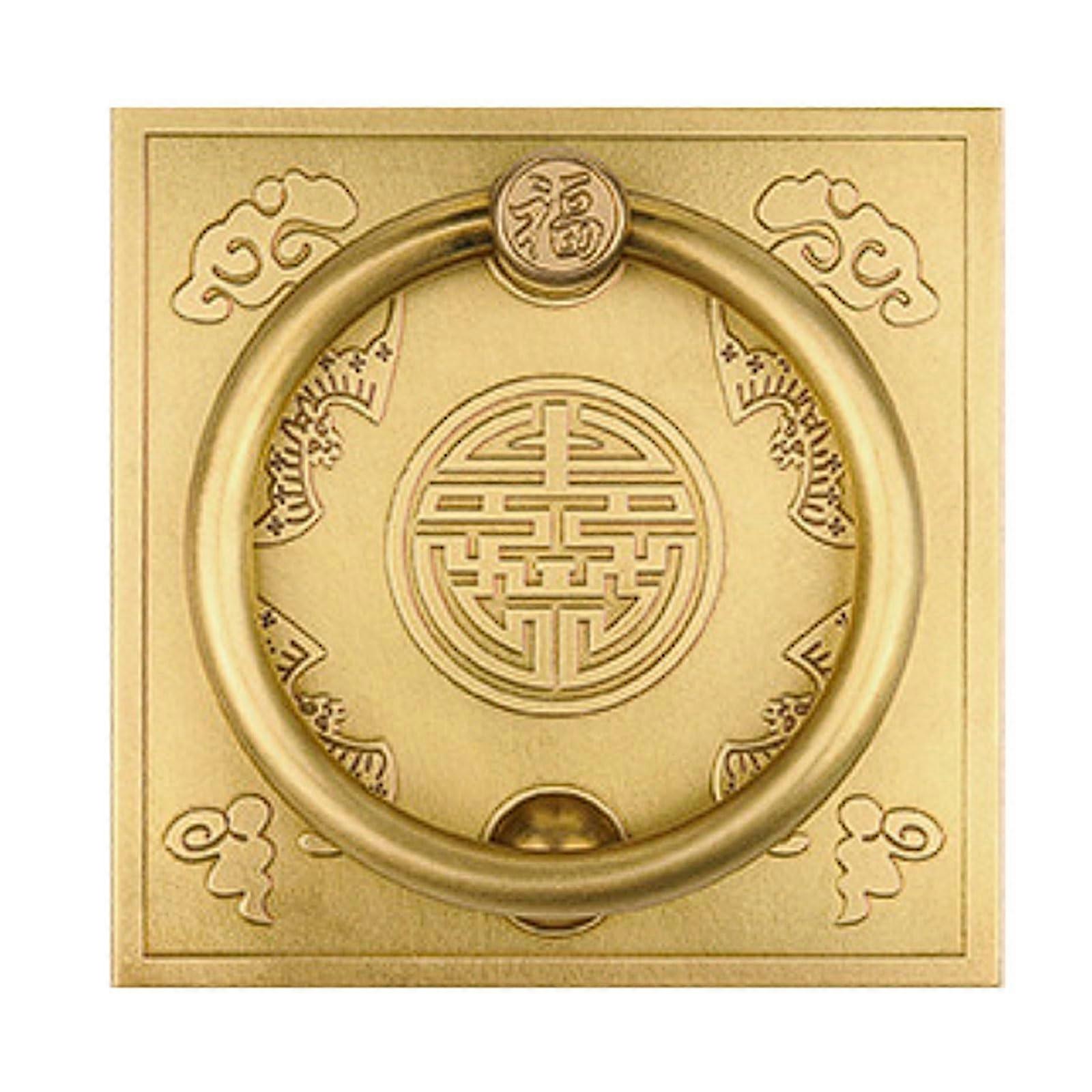 Chinese Brass Door Handle with Double Happiness Bat Design, Solid Antique Bronze Pull Ring 7.5cm