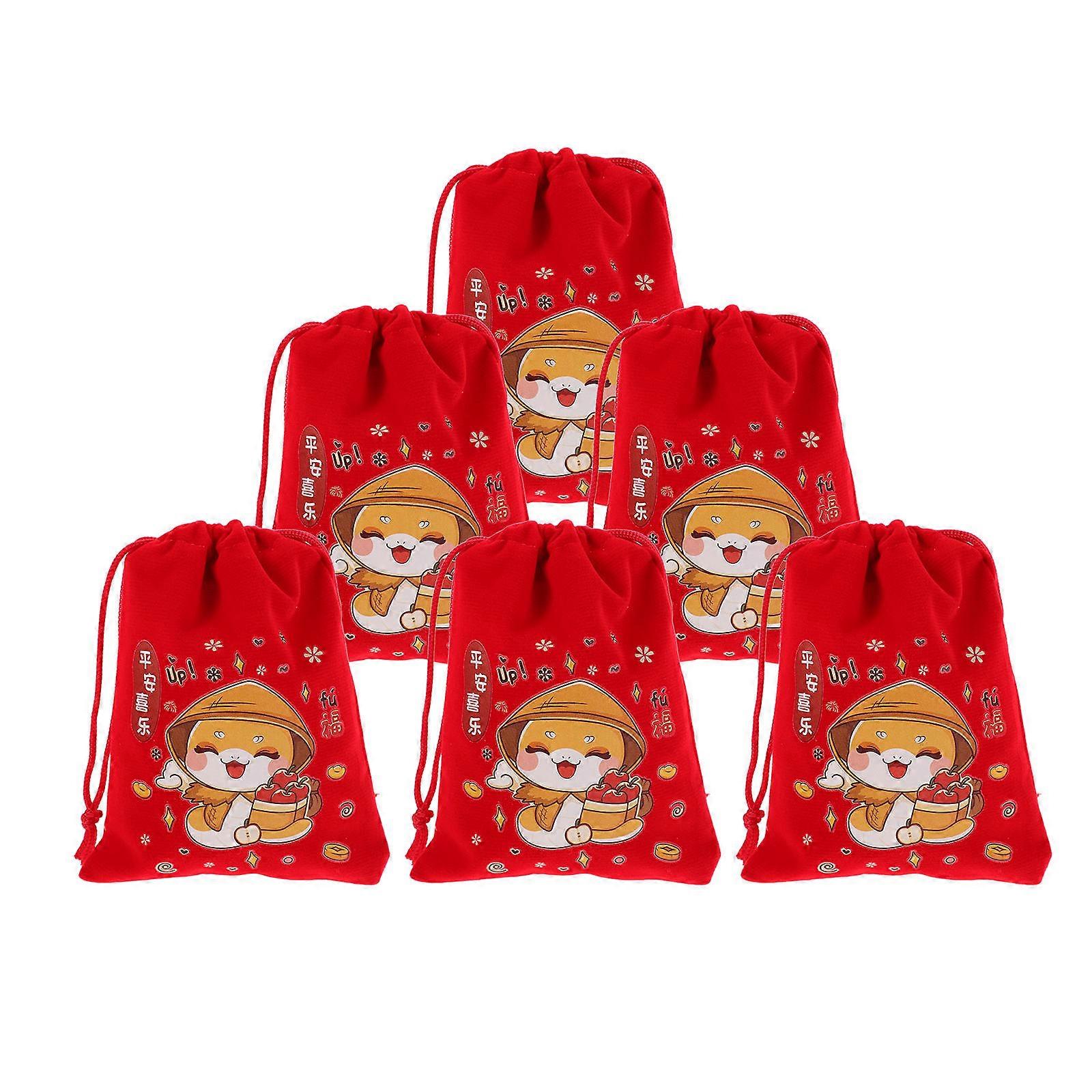 Snake Year Candy Storage Bags for Storage 6Pcs Red Drawstring Gift Bags
