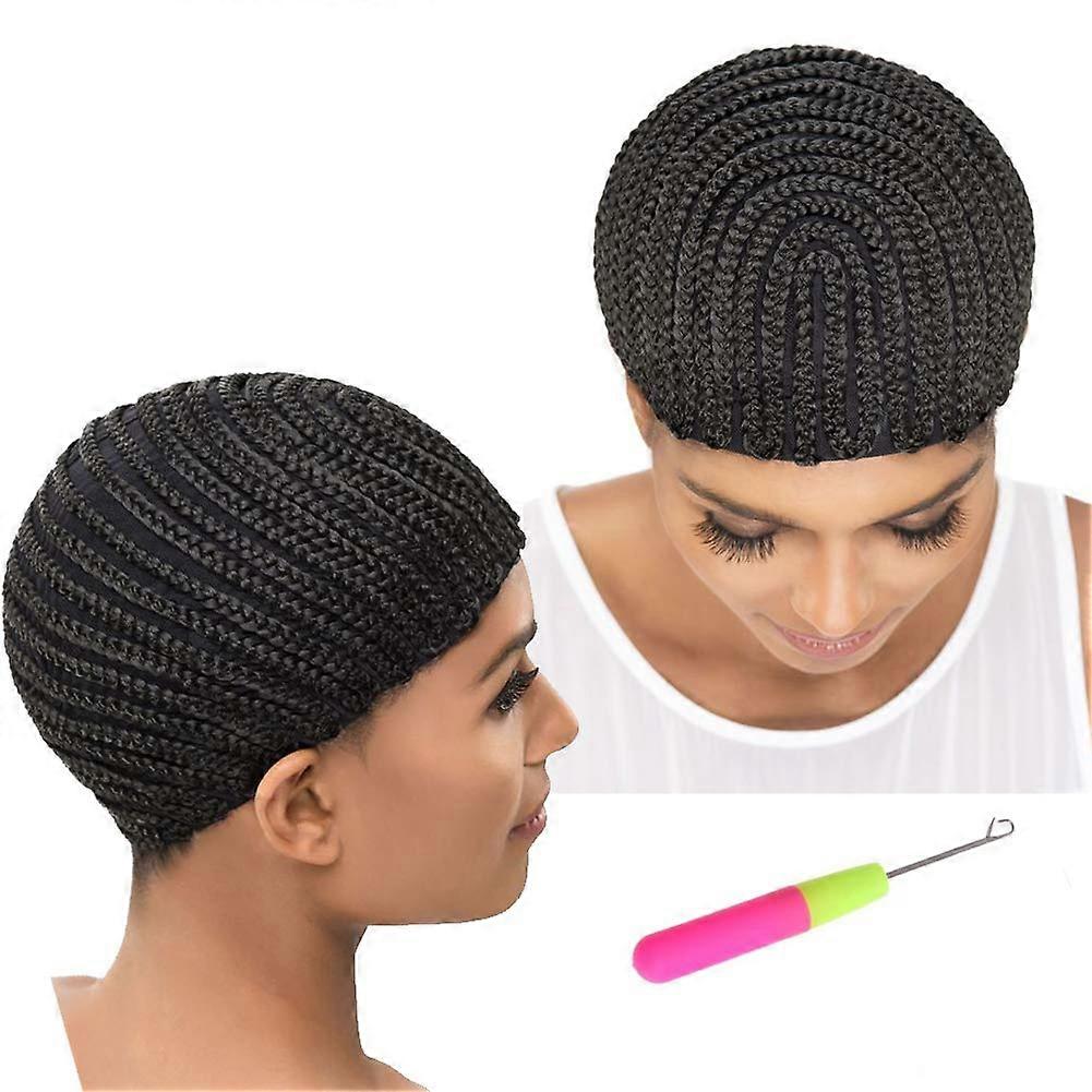 2 Pack Braided Wig Cap Stretchable Adjustable Fit Cornrow Cap for Wig Making and Crochet Hair