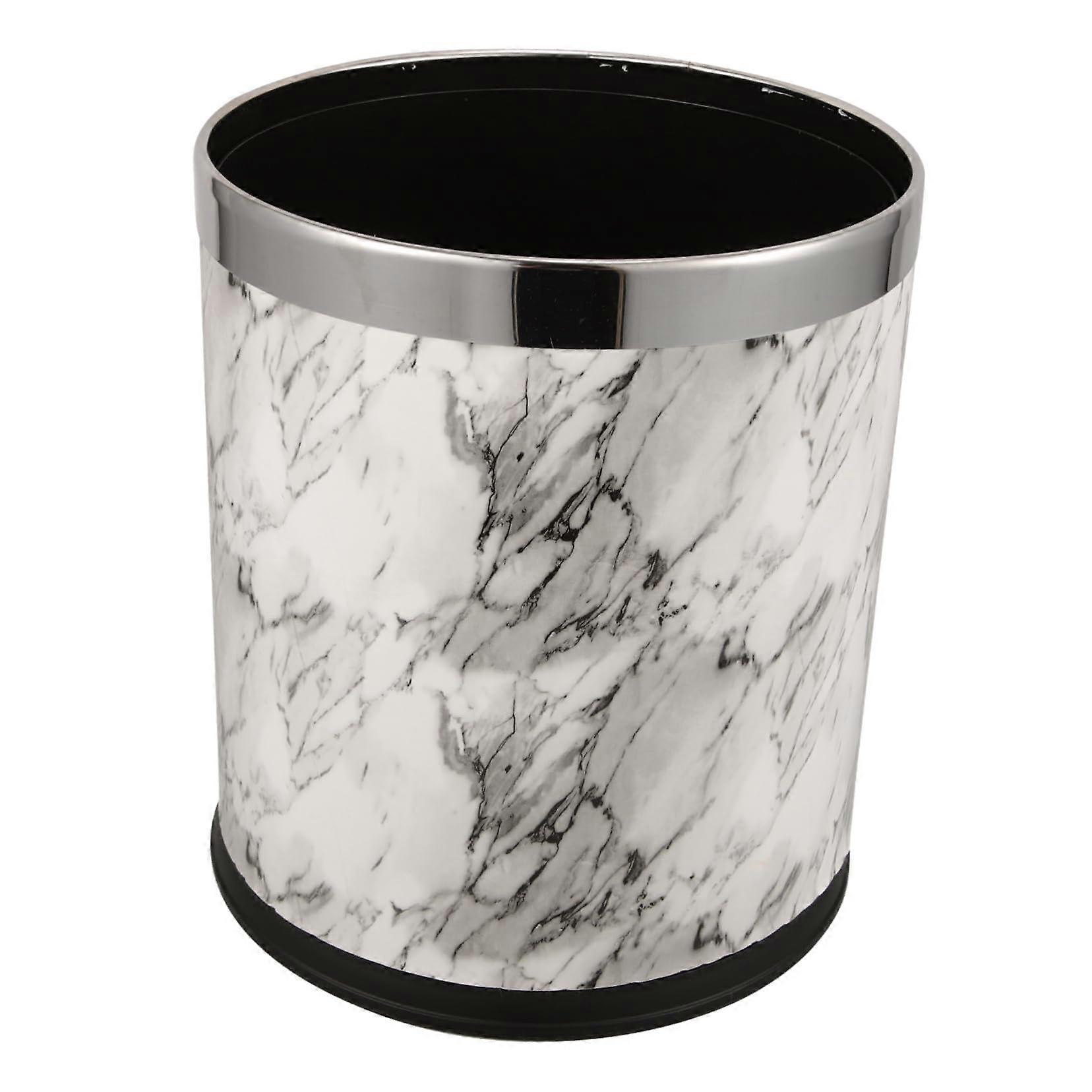 Bathroom Trash Can with Stylish Marble Pattern, Large Capacity Durable Double Layer Waste Bin