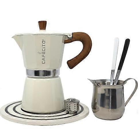 Cuban Coffee Maker 6Cup Moka Pot Set with Espresso Brick and Crema Tools Starter Kit