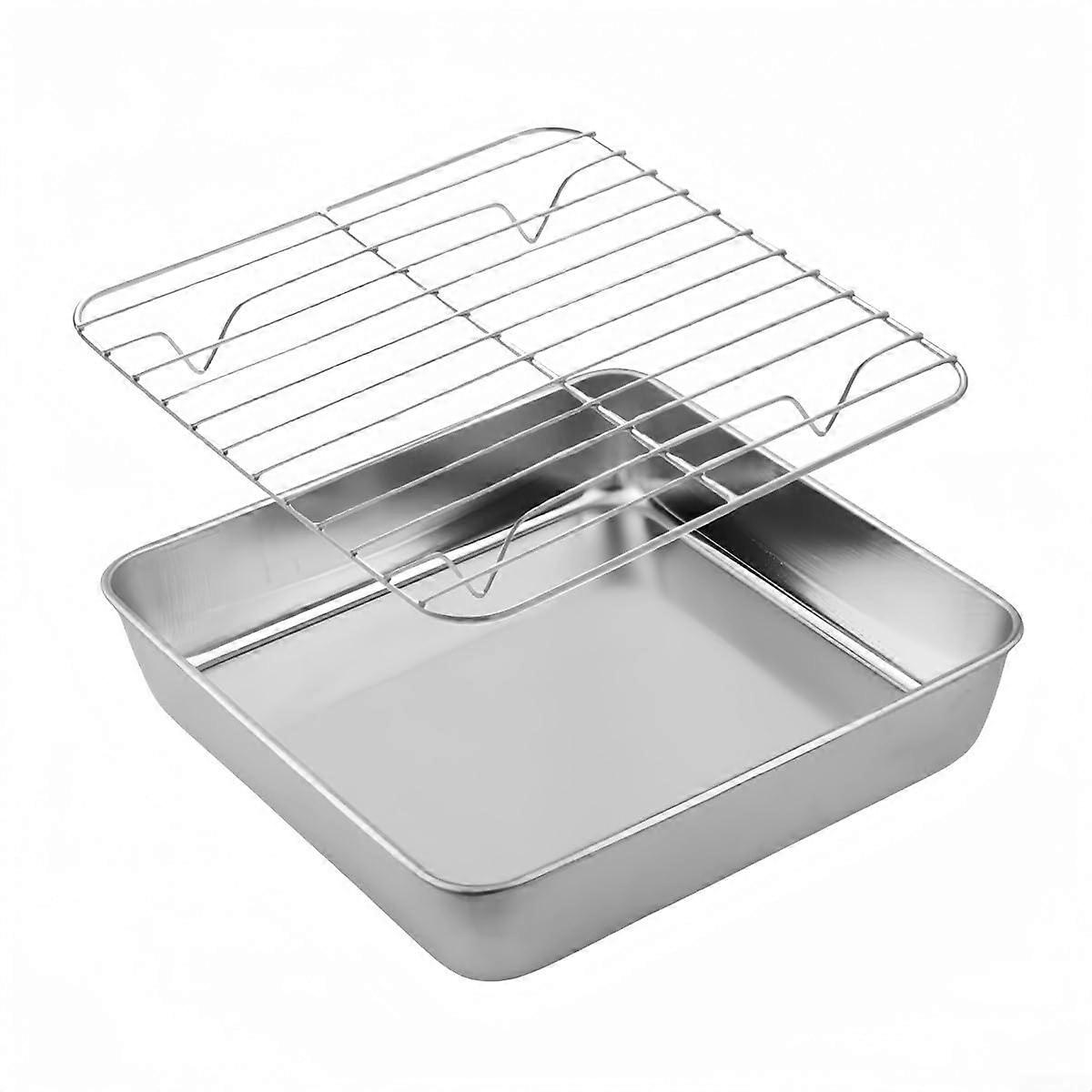 Stainless Steel Baking Tray Set with Cooling Rack, 24cm RustProof Dishwasher Safe