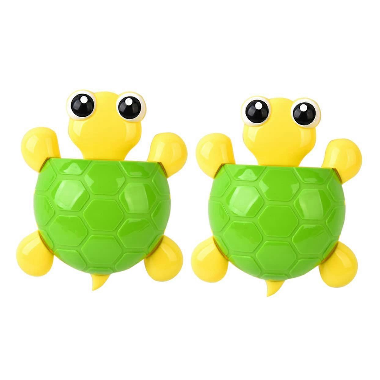 2pcs Cute Turtle Suction Cup Toothbrush Holder with Toothpaste Container, Wall Mounted Bathroom Organizer Green