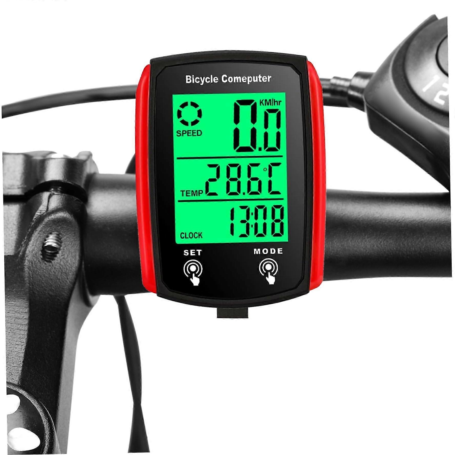 Bicycle Speedometer Waterproof Bike Computer with LCD Digital Display and Backlight Control Red Black