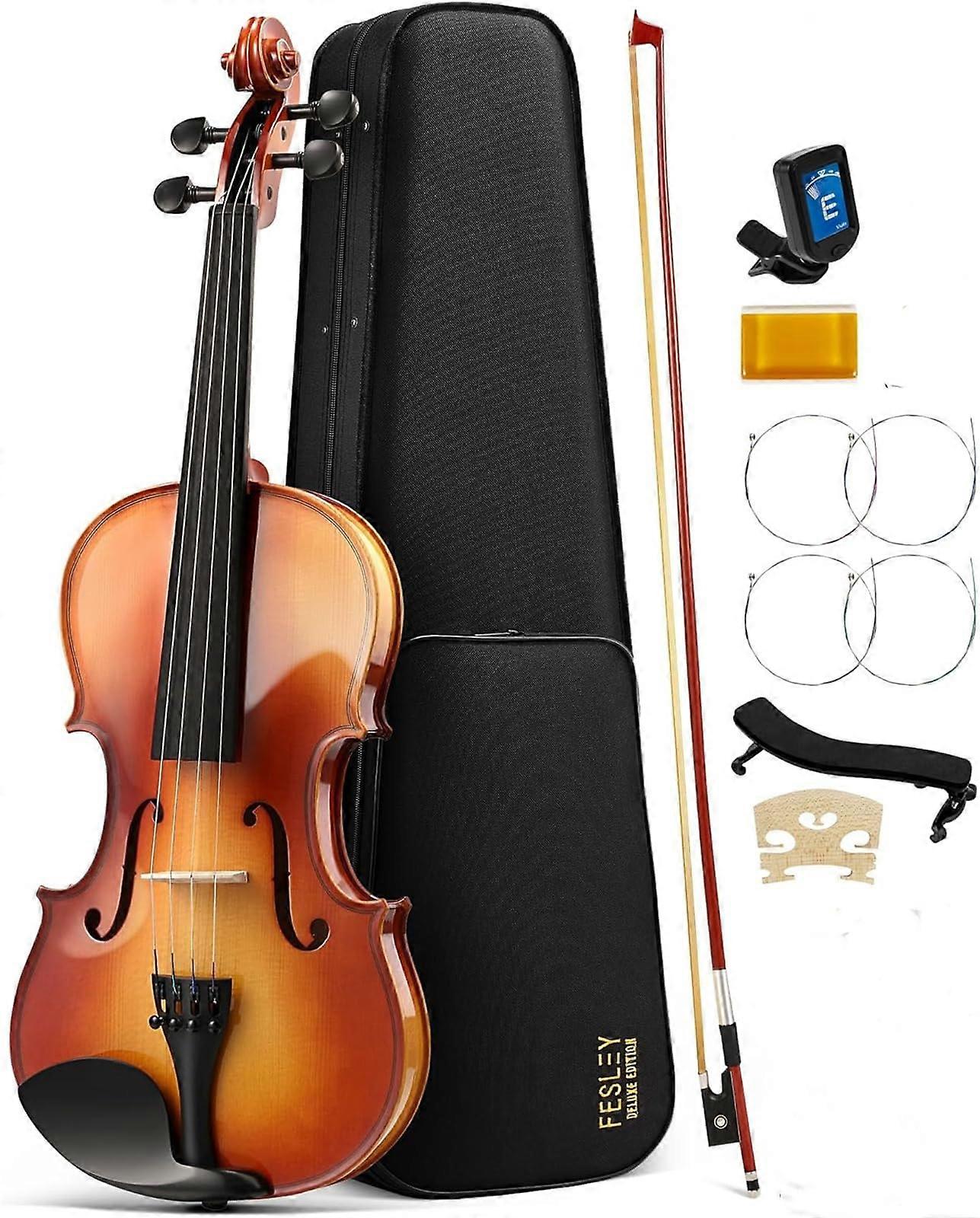 Beginner Full Size Violin Set with Bow Rosin Shoulder Rest Durable Wood Balanced Tone