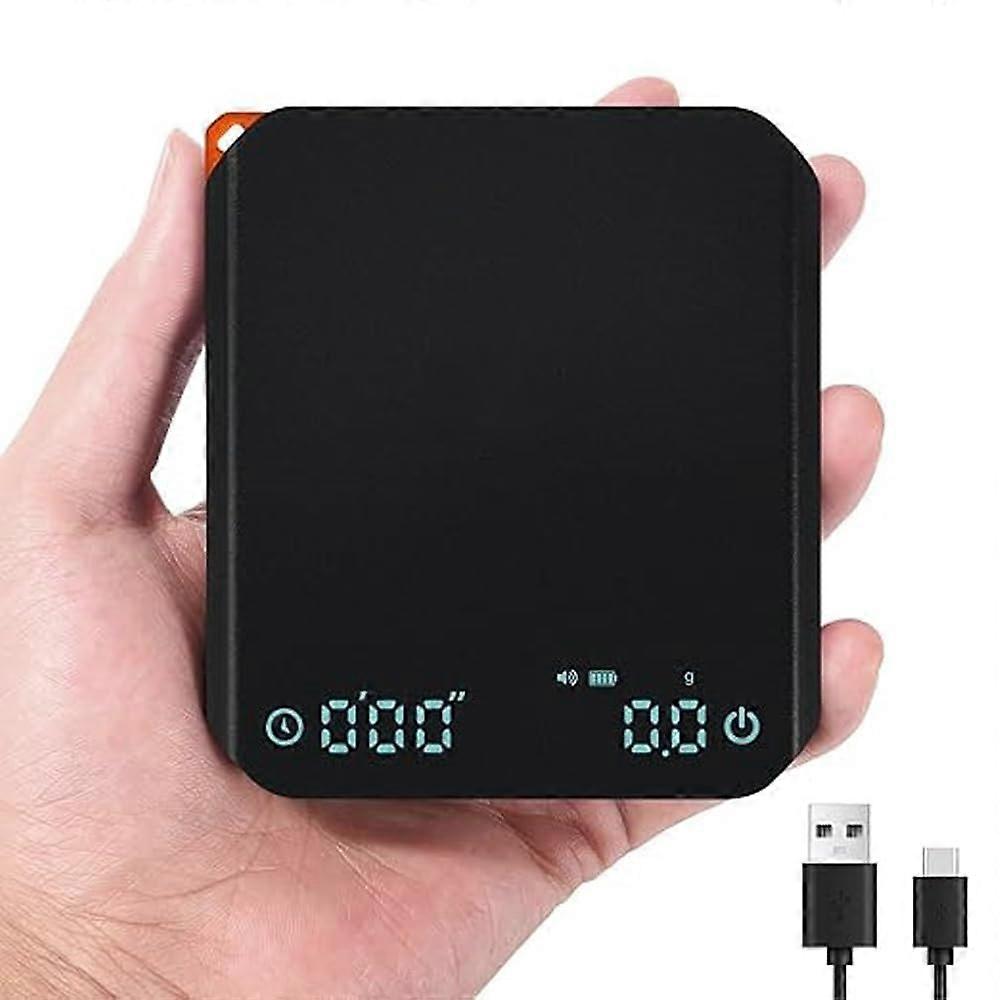 Precision Rechargeable Coffee Scale with Timer, 2kg/0.1g Espresso Scale for Beans, Black