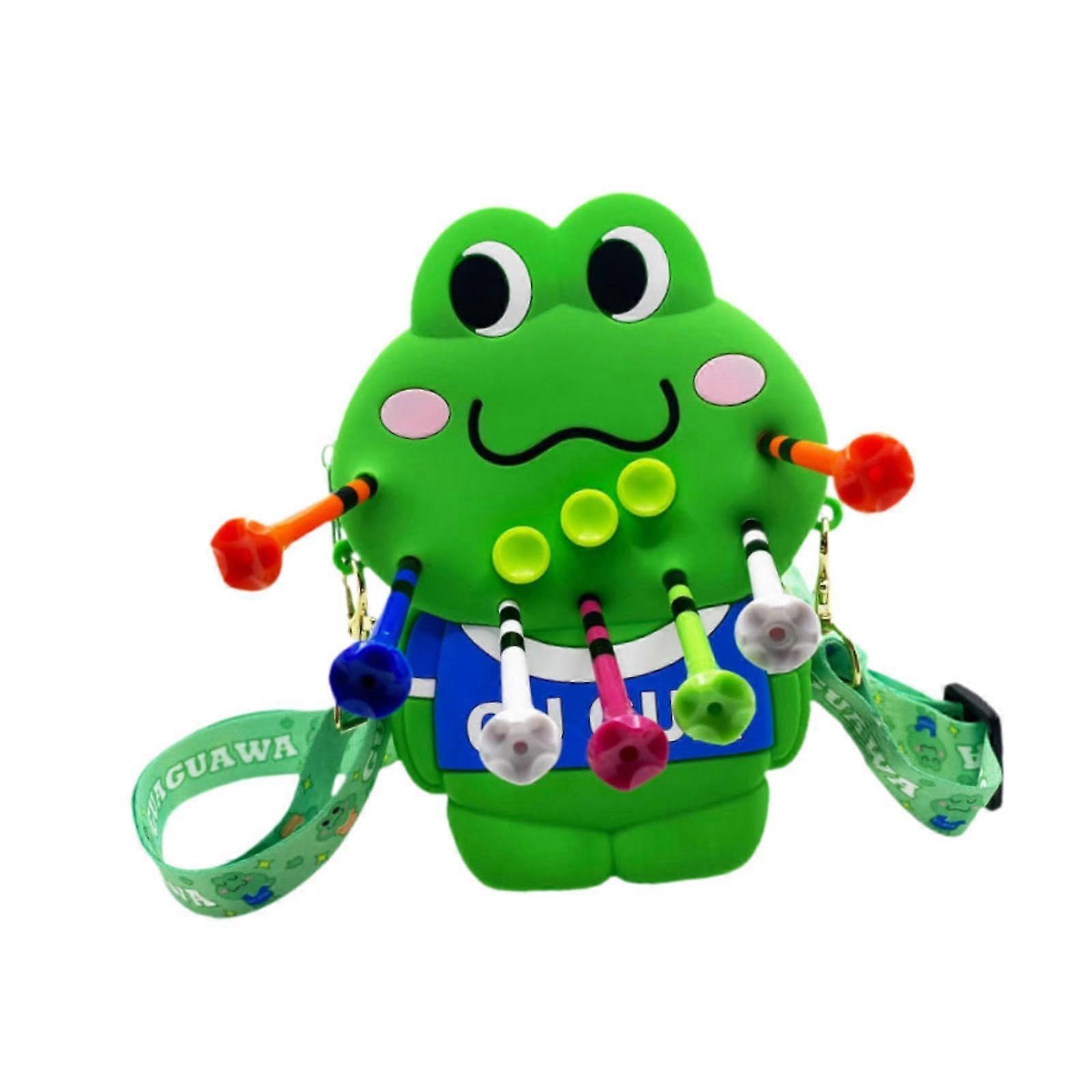 Frog Golf Ball Tee Holder with 10 Colorful Tees and Adjustable Strap for Training