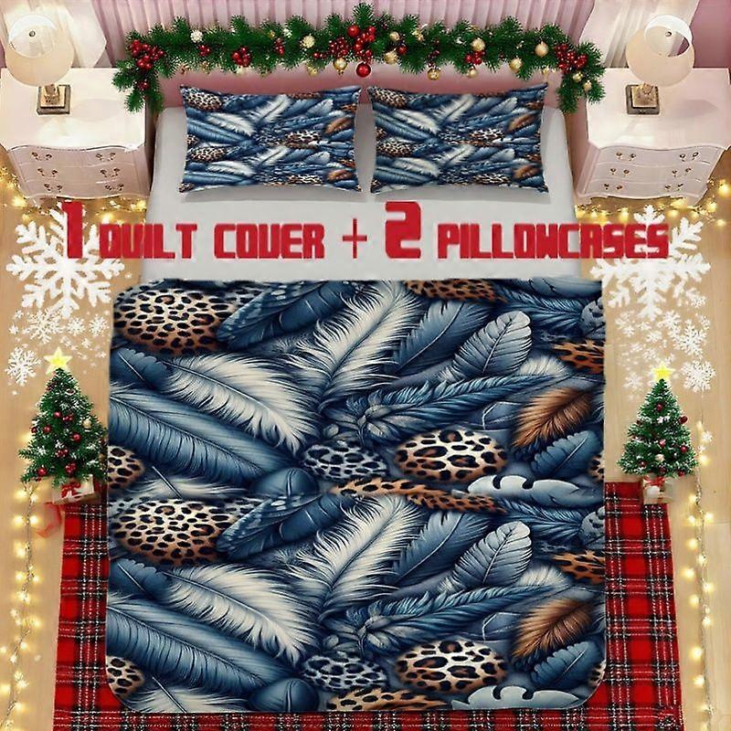 Feather Leopard Print Bedding Set  Polyester Fabric Soft Printed Decorative & Warm