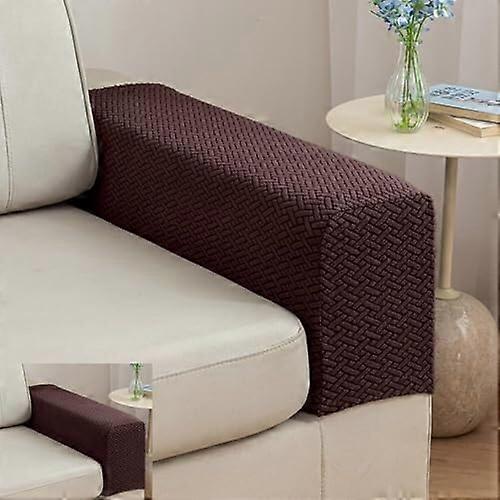 Brown Elastic Sofa Armrest Covers 2Pack, NonSlip Machine Washable Sofa Protector