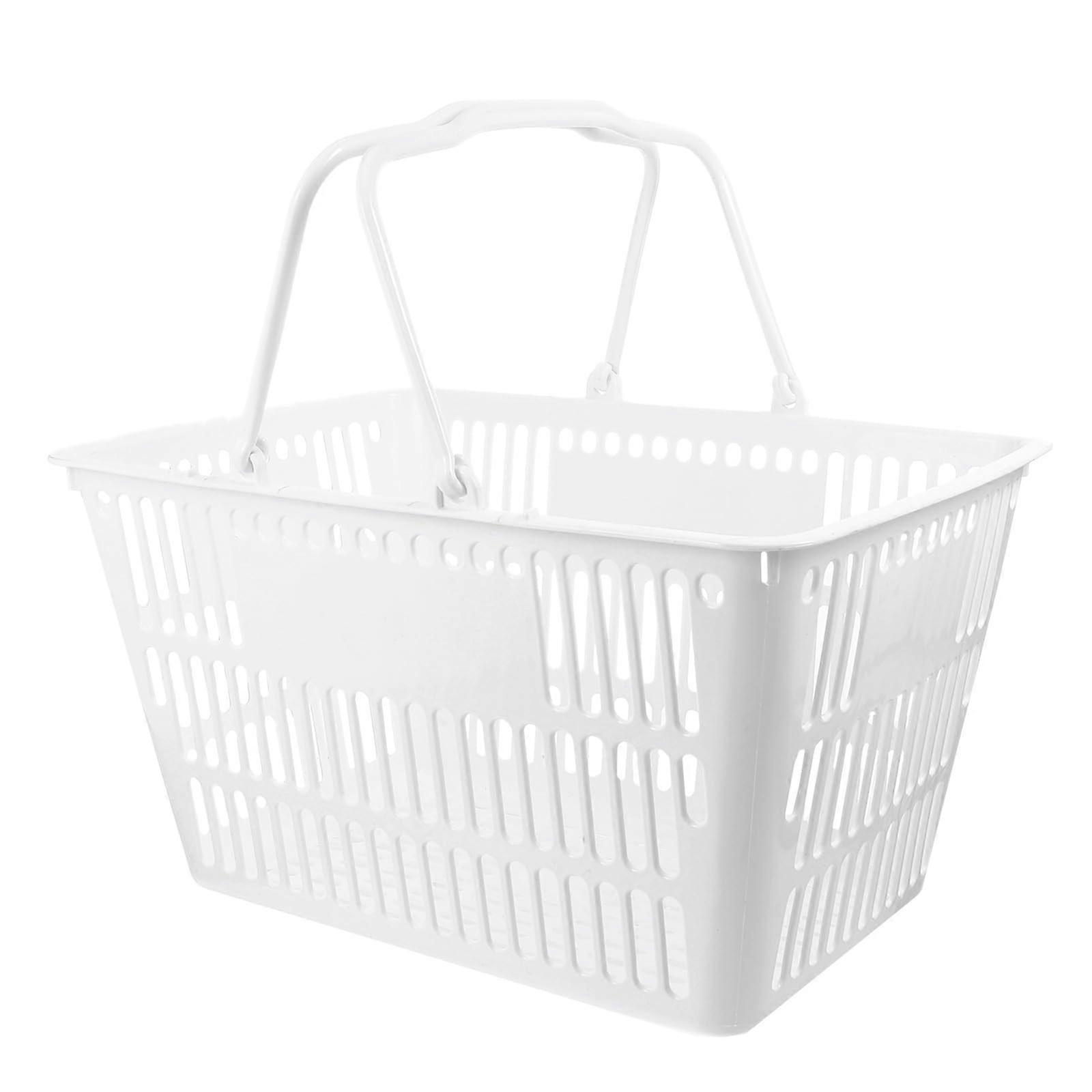 Plastic Shopping Basket 18L White Rectangular with Foldable Handles for Storage and Organization