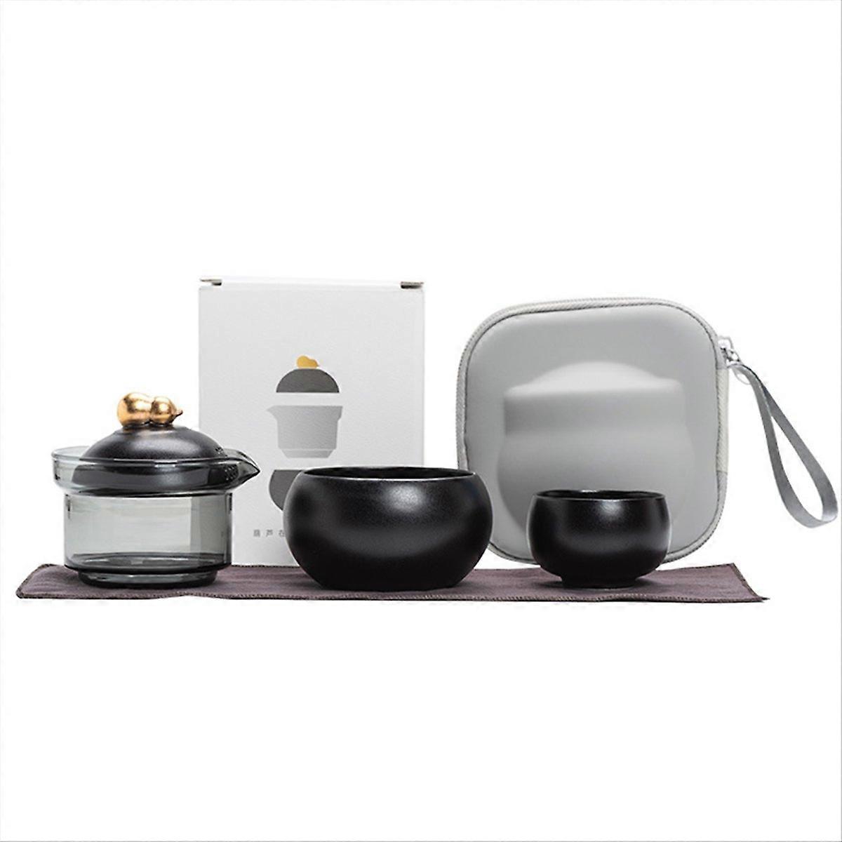 Ceramic Tea Set Includes 1 Teapot, 2 Cups and Carrying Bag,A