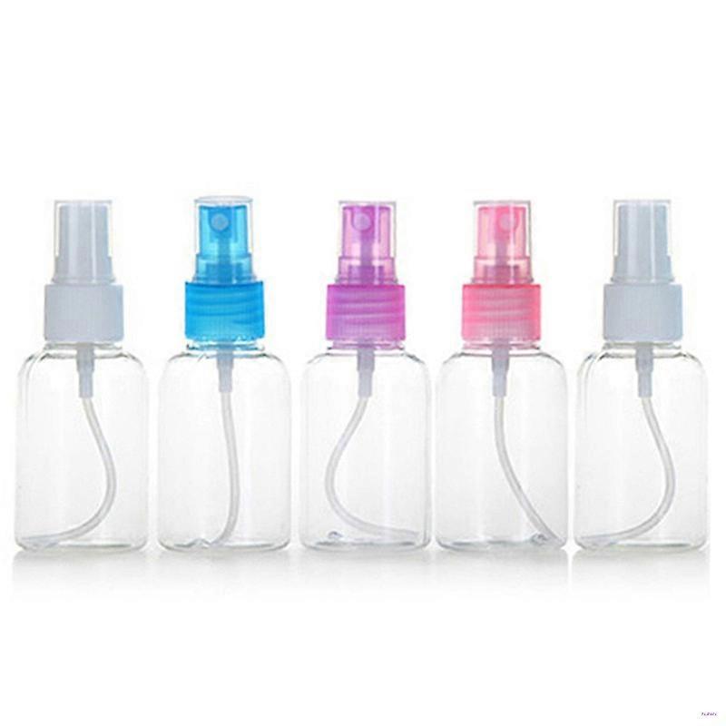 Five 50ml empty plastic spray bottles, clear mini perfume sprayers