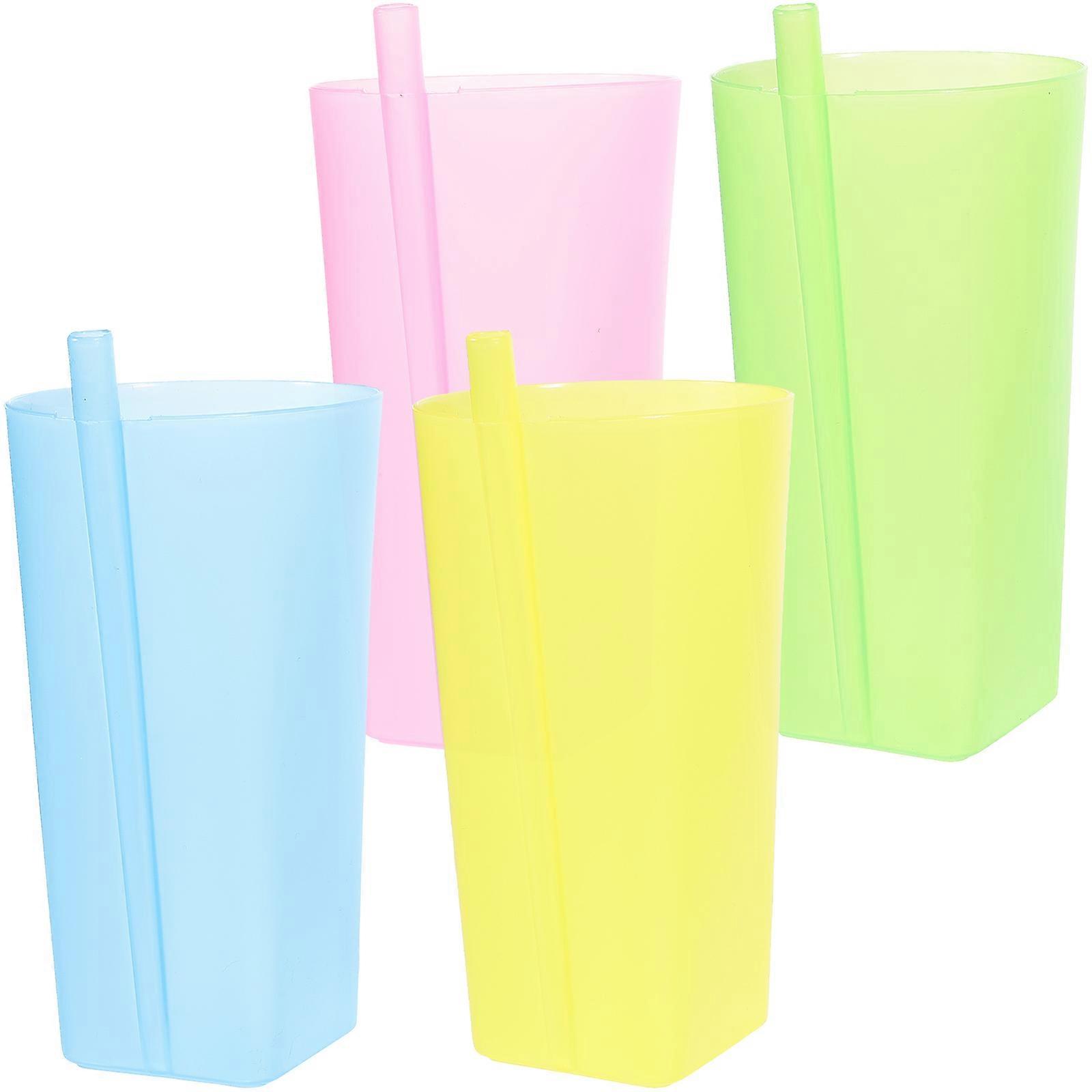 Creative Shape Beverage Cups 4Pcs Simple Style Straw Cups For Office Use Stackable Design Practical And Convenient