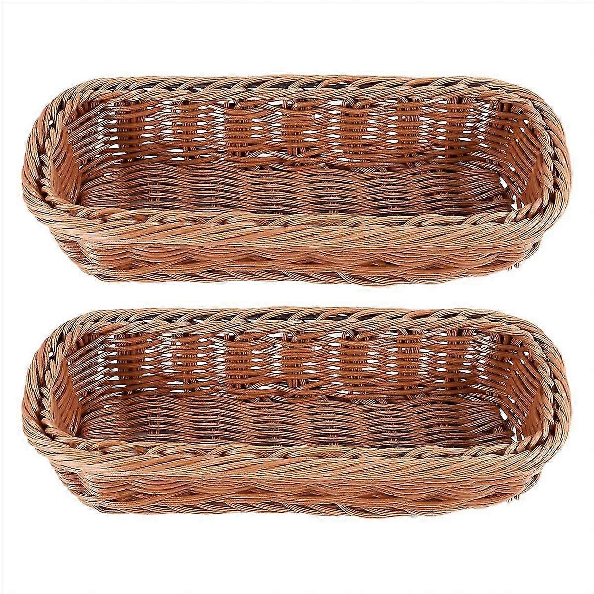 2pc Rattan Plastic Basket Cutlery Basket Rectangular Storage Box