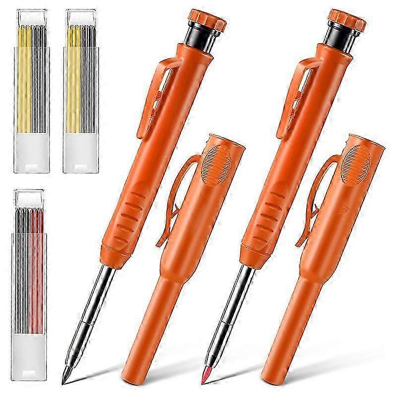 2 Pack Solid Carpenter Pencils, with Built-in Sharpener (Orange)