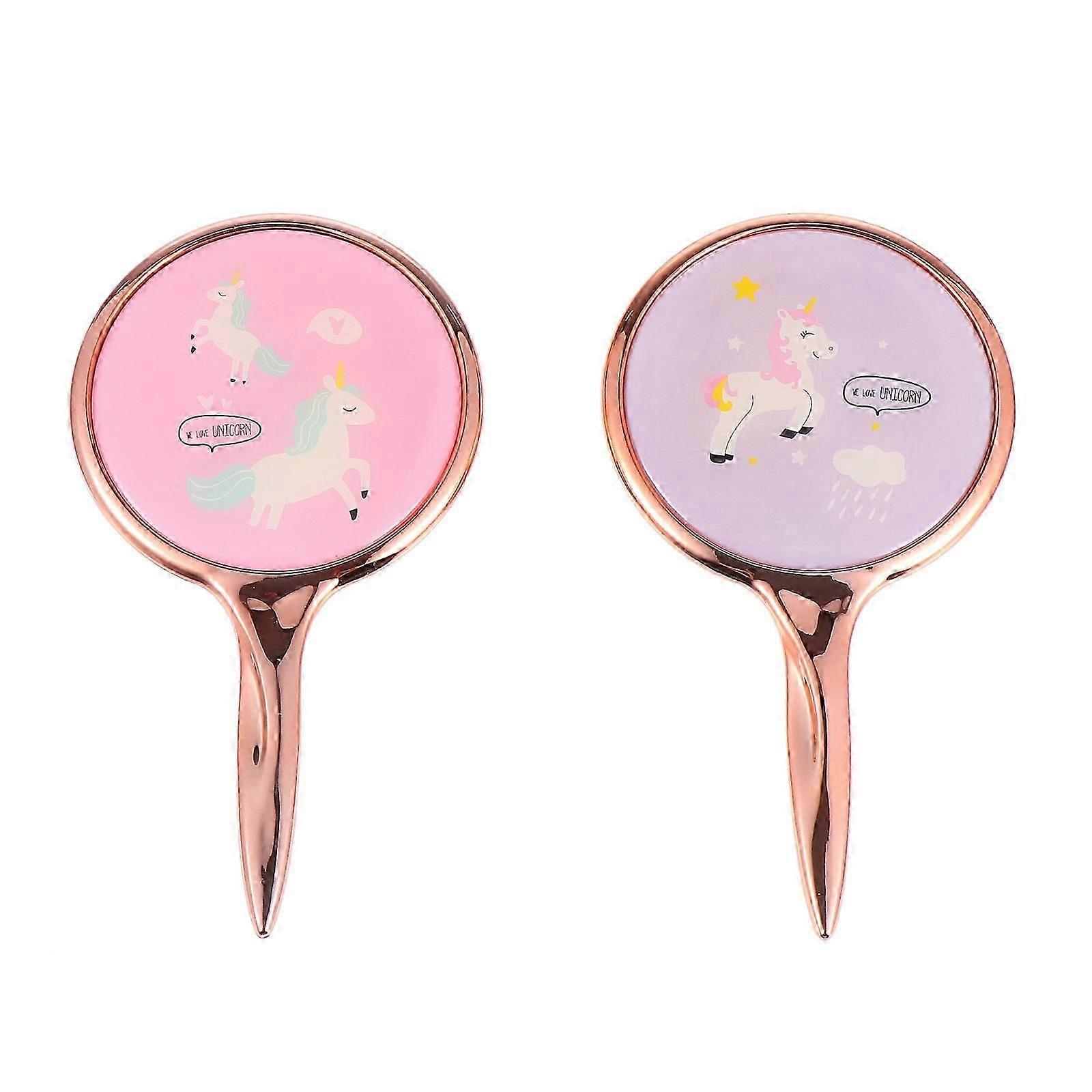 Makeup Mirror Handheld with Unicorn Design for Makeup Use 2Pcs Set