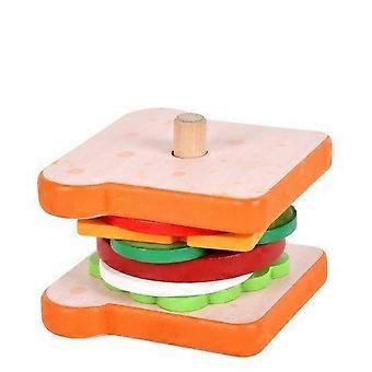Wooden Sandwich Stacking Toys for Kids - Fun Play Food Set with 7 Realistic Ingredients & 10 Order Cards