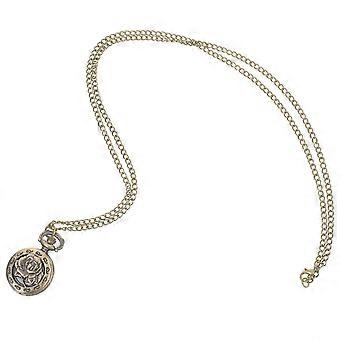 Vintage Retro Bronze Quartz Pocket Watch Pendant Chain Necklace Watches (Hollow Flower)