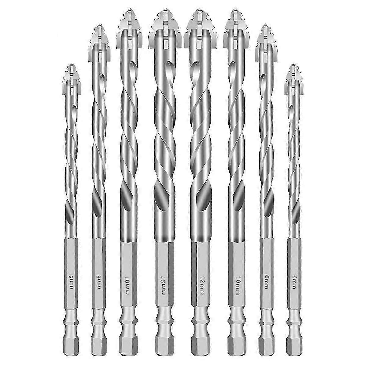 8PCS Drill Bits, Multifunctional Wear- Masonry Drill Bit, Four-Flute Sawtooth Eccentric Drill Bit