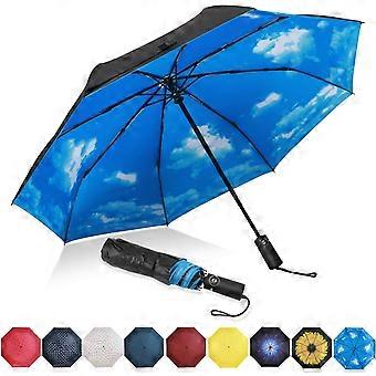 Folding Umbrella Compact Umbrella Indestructible Windproof Lightweight Teflon Coated Reinforced Blade Automatic Travel Umbrella - Sky