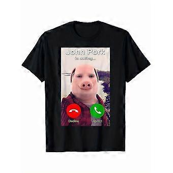 Camiseta "John Pork Is Calling" - Meme engraçado do John Pork para homens, 100% algodão, gola redonda, manga curta, tecido elástico - Aesxc 26-27
