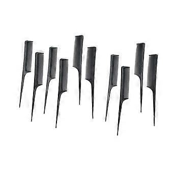 Conjunto de 10 pentes profissionais para corte de cabelo, pretos, com dentes finos e largos, para uso em salão de beleza e em casa.