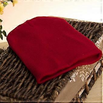 Warme Wintermütze, schlichte Strickmütze im Totenkopf-Stil für Damen und Herren (Rot)