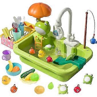 Play Sink with Running Water, Kitchen Sink Toys with Upgraded Electric Faucet, Play Food Toys, Pool Floating Fishing Toys for Water Play, Kids Rol