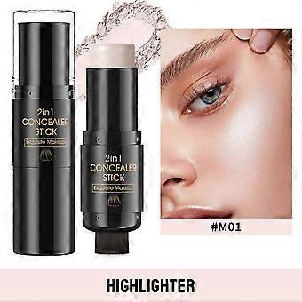 Bastone modellante 2 in 1 con pennello, stick per il viso contorno e illuminante per il trucco, bastoncino bronzer per trucco multiuso, impermeabile, finitura naturale, long las