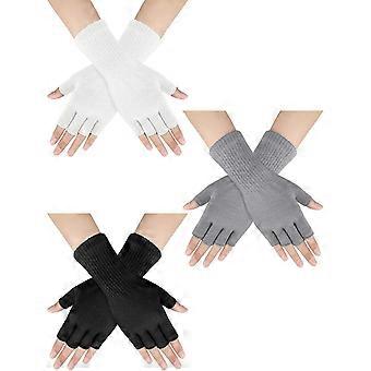3 pares de guantes unisex de punto sin dedos para mujer y hombre, térmicos, de medio dedo.