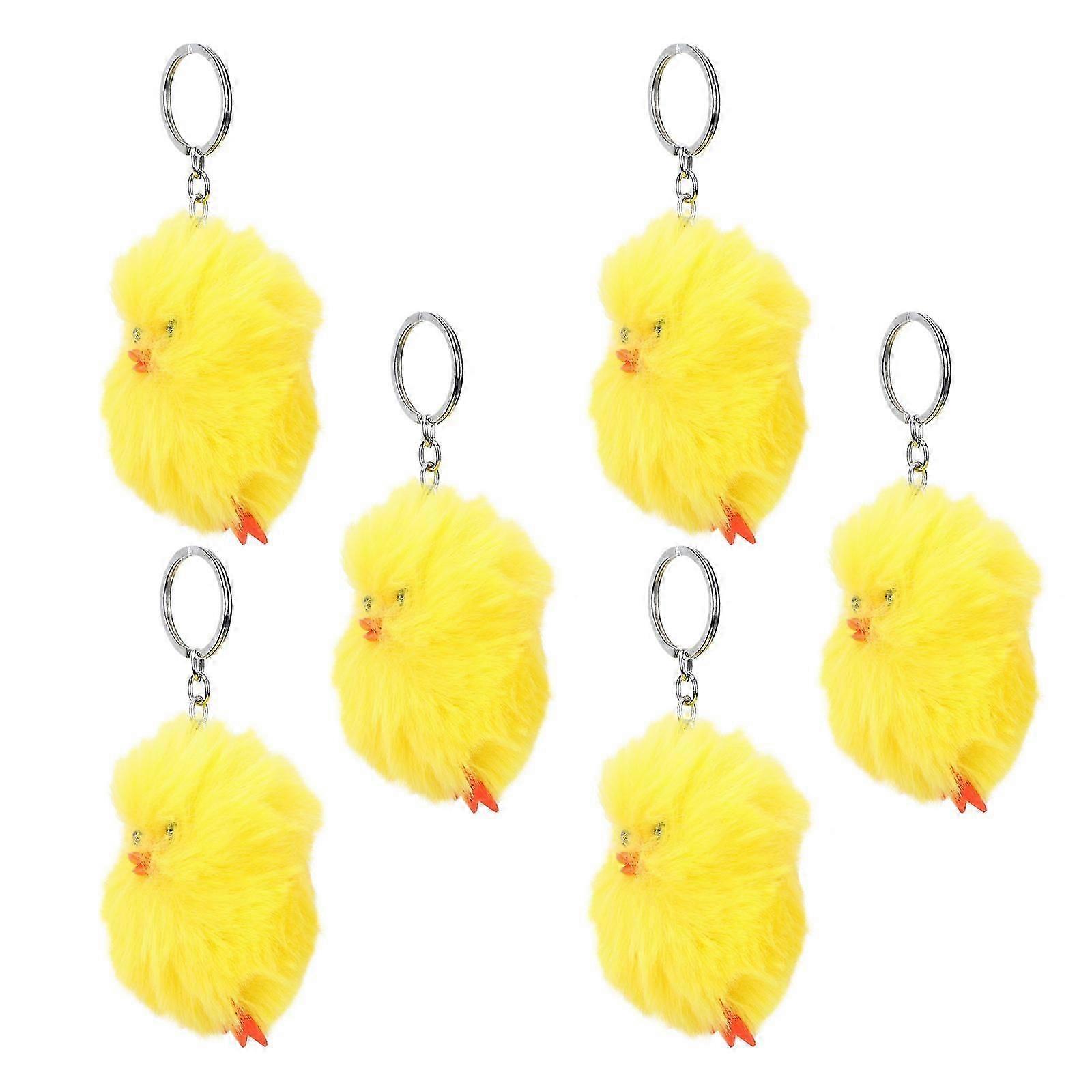 Cute Keychains Chick Shaped Easter Celebration Decoration Yellow 8x7cm 6Pack