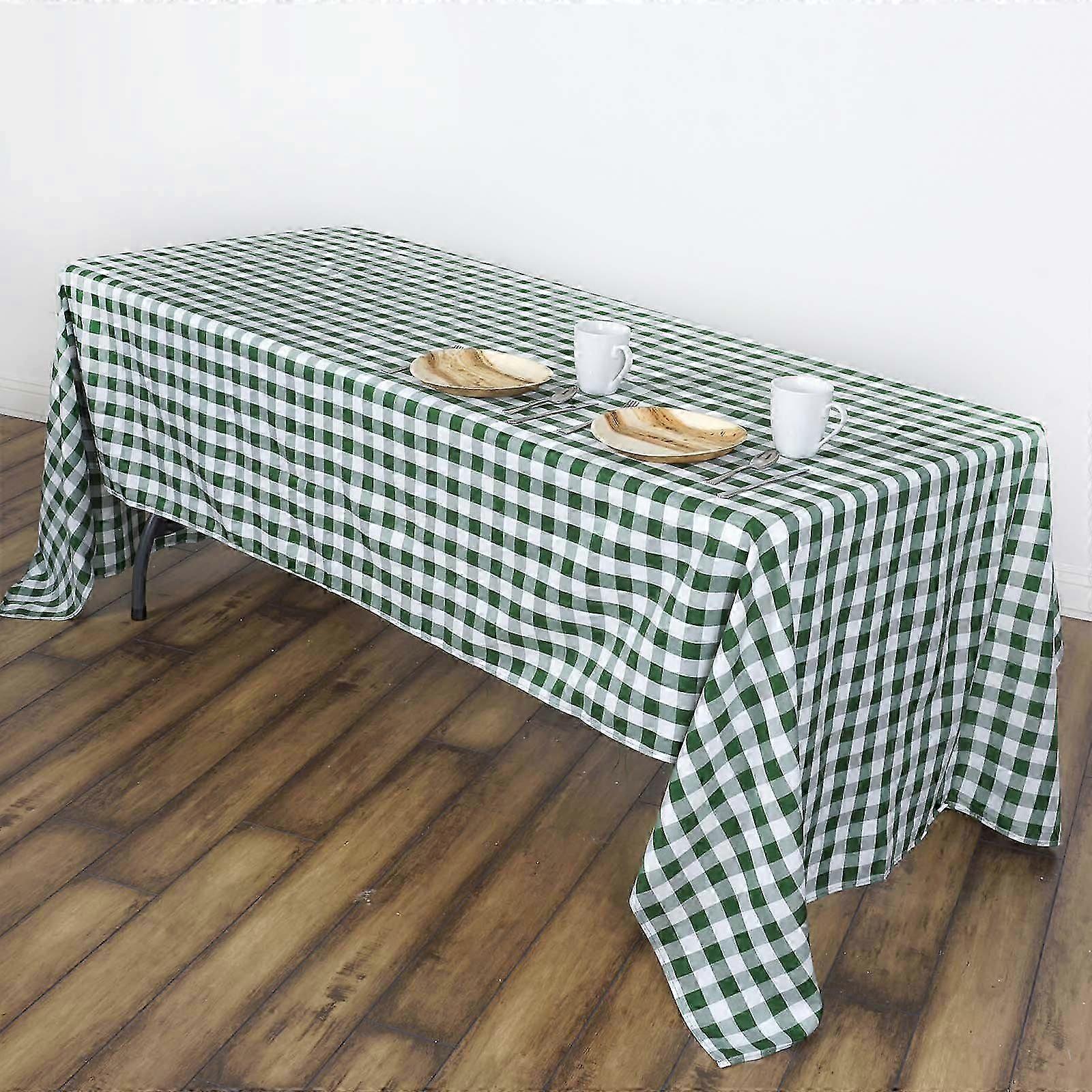 Green White Picnic Check Polyester Tablecloth