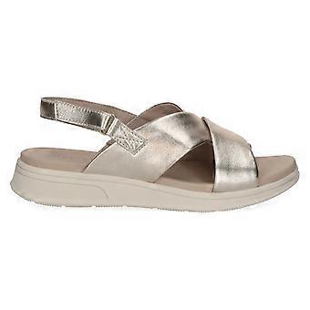 Women's Caprice 28700 46 978 | Gold Leather | Womens Smart Flat Metallic Sandals