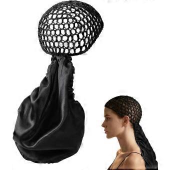 2 In1 Wrap Cap Bonnet Reversible,Adjustable Hair Wrap Cap Nettie Band Net,Double Layered Long Hair Silk Press Set Braid Bonnet for Curly Black_yzae