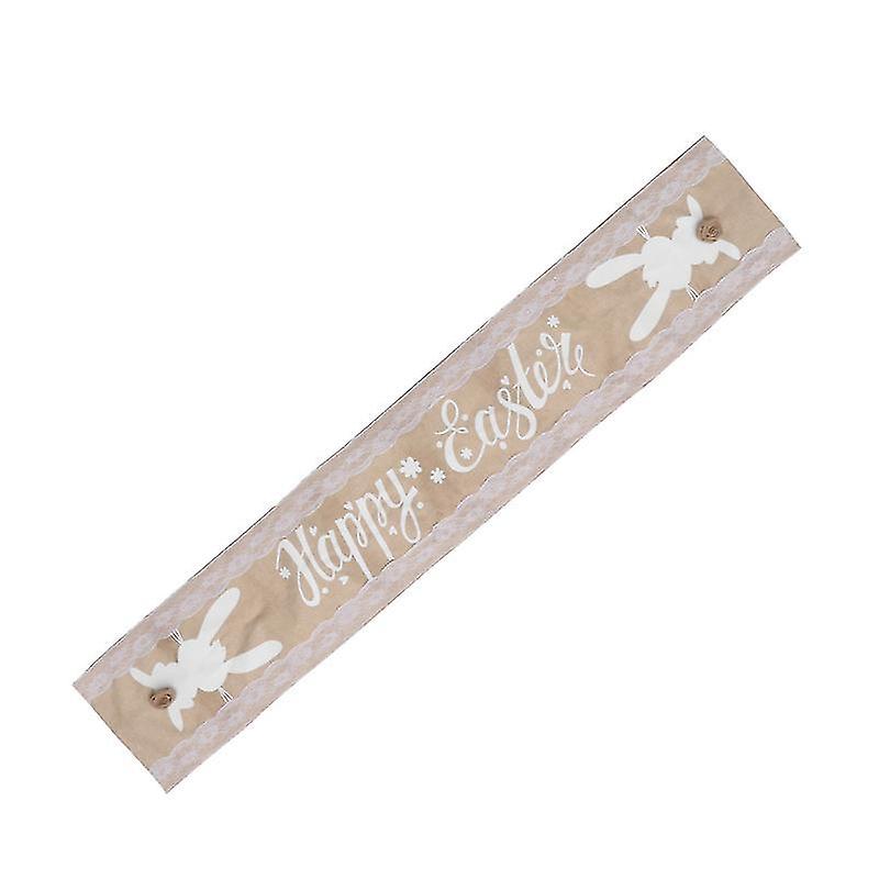 32*180Cm Brown Table Runners 1pc Easter Festival Tablecloth Rabbit Printing Table Cloth Adornment (b