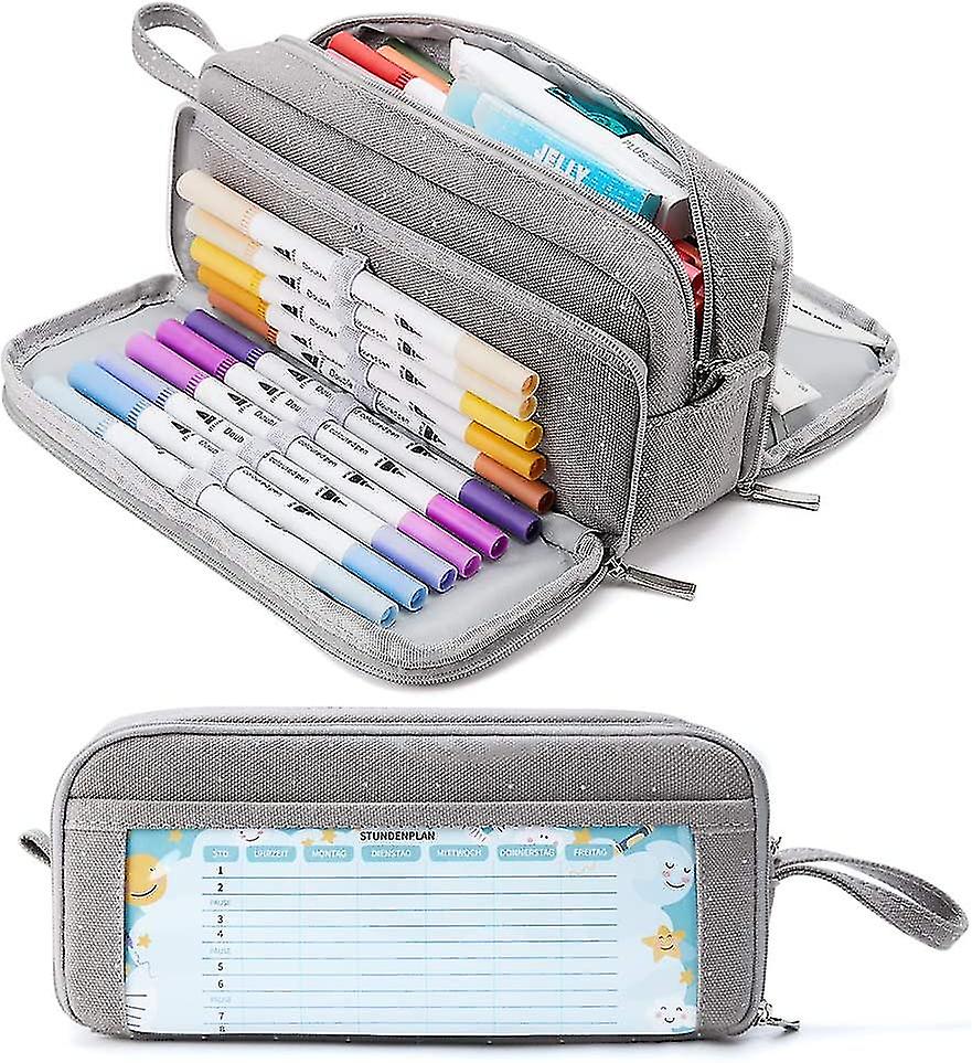 Pencil Case With 3 Compartments, Large Capacity Pencil Case, Pencil Pouch For School & Officeblue