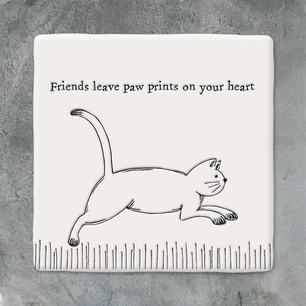 East of India Square Porcelain Keepsake Coaster Running Cat Friends Paw Prints