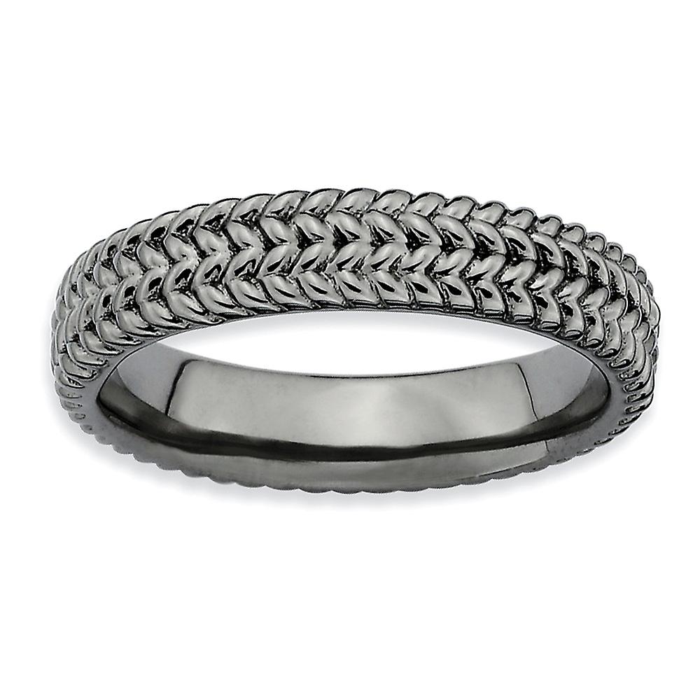 925 Sterling Silver Textured Polished Patterned Ruthenium plating Stackable Black Plated Ring-Stackable-Ring for Women -