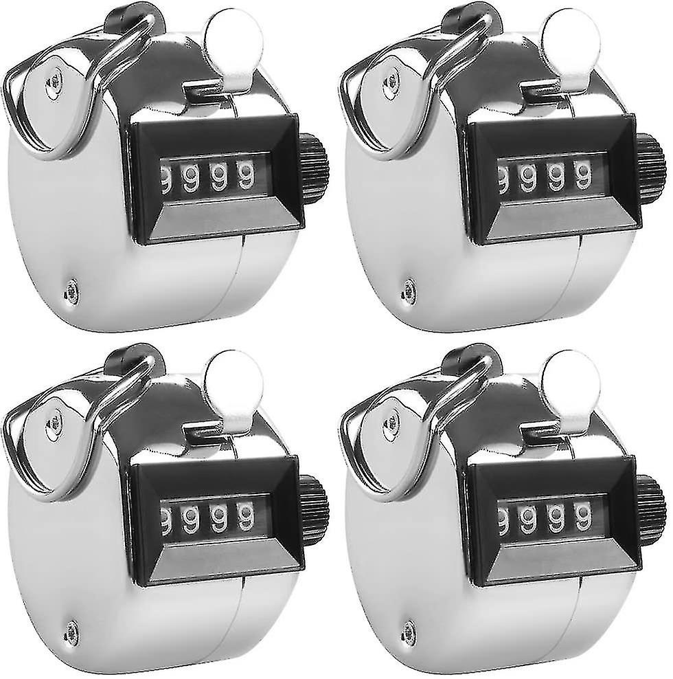 4 Digit Manual Counter, 4 Pack Mechanical Lap Tracker With Metal Ring Holder - Silver