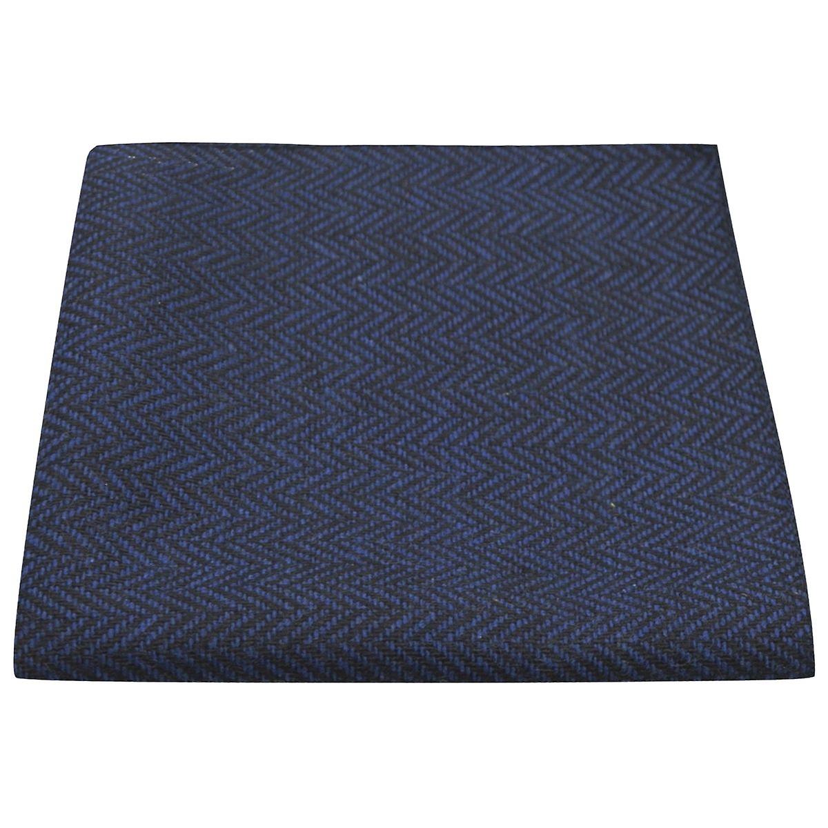 Midnight Blue &amp; Black Herringbone Pocket Square