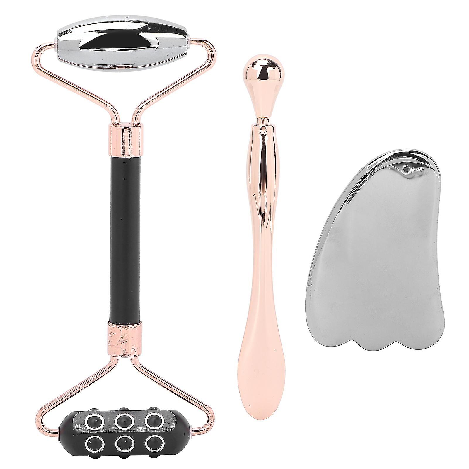 Terahertz Facial Scraping Tools Energy Stone Gua Sha Board Facial Roller Massage Kit Black