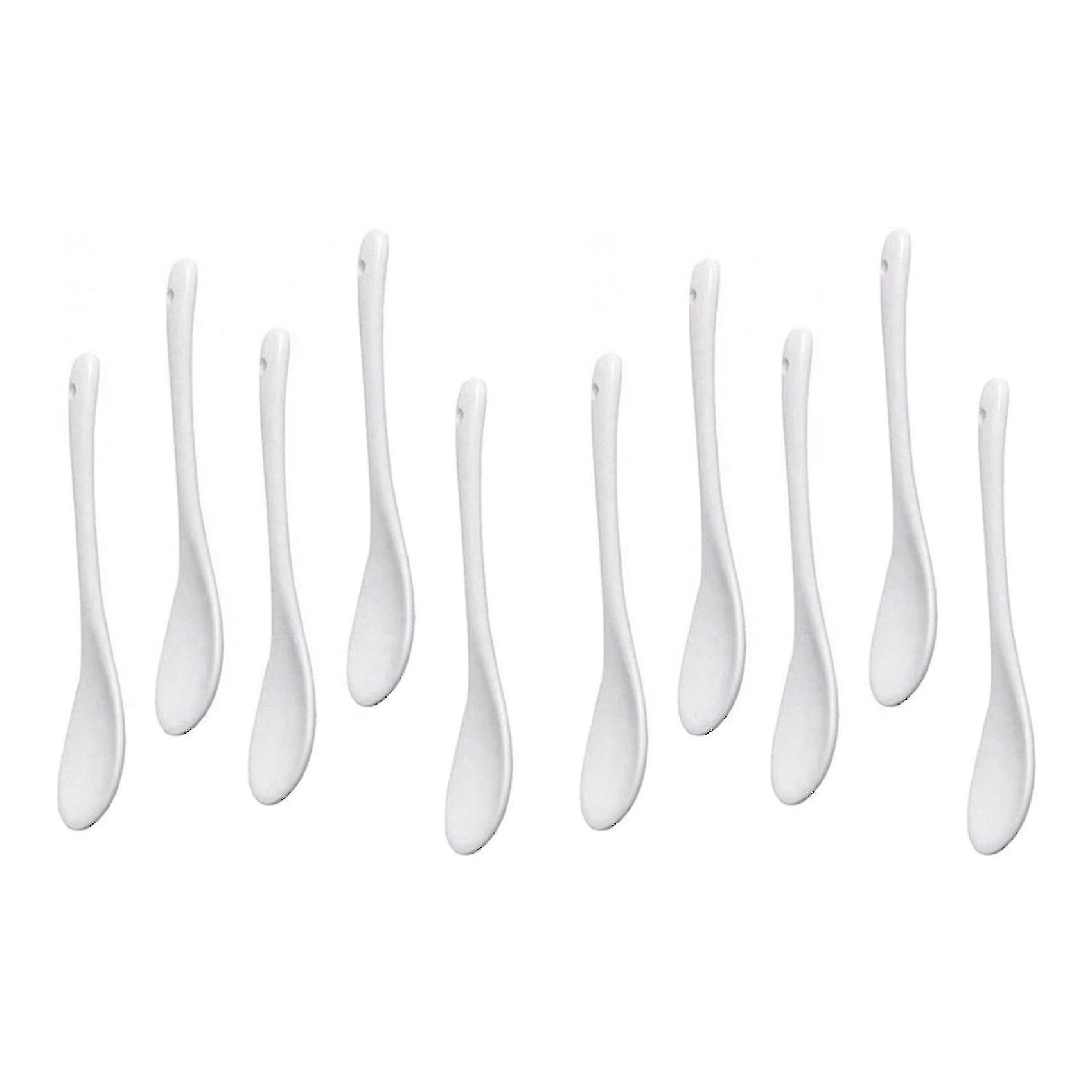 10 Pack White Porcelain Egg Spoons Ceramic Spoons Coffee Dessert Spoons