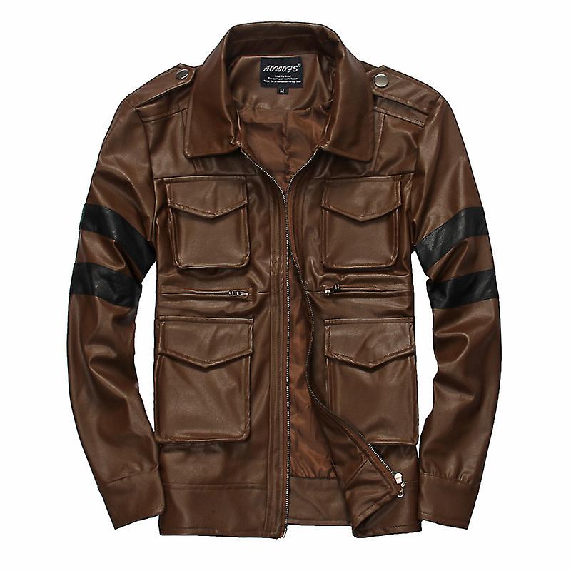 Vår Höst Läder Läder Biker Jacka Flera fickor Konstläder O