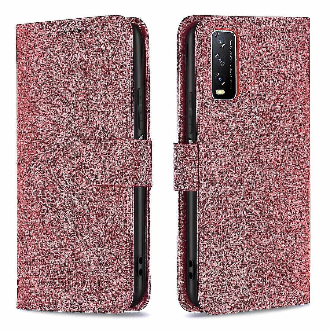 Vivo Y20 Case Wallet With Rfid Blocking Credit Card Slot Viewing Stand Magnetic Closure - Red